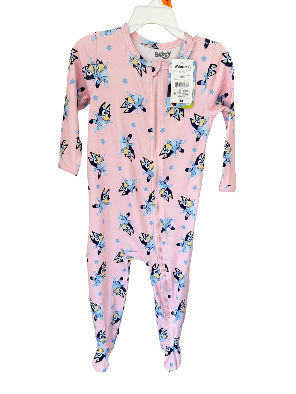 Bluey Pink Blue Character Zip Footed One-Piece for Kids 12/18 Months NWT